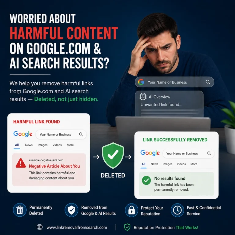 Harmful link about you found on Google and in AI Overviews, then permanently deleted so the search shows no results