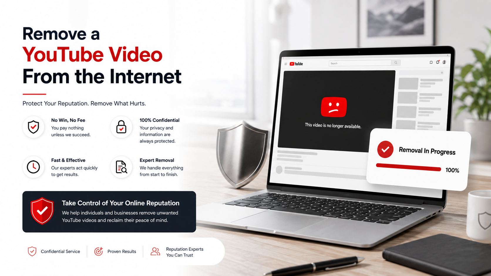 Remove a YouTube video from the internet - confidential, expert video removal with proven results
