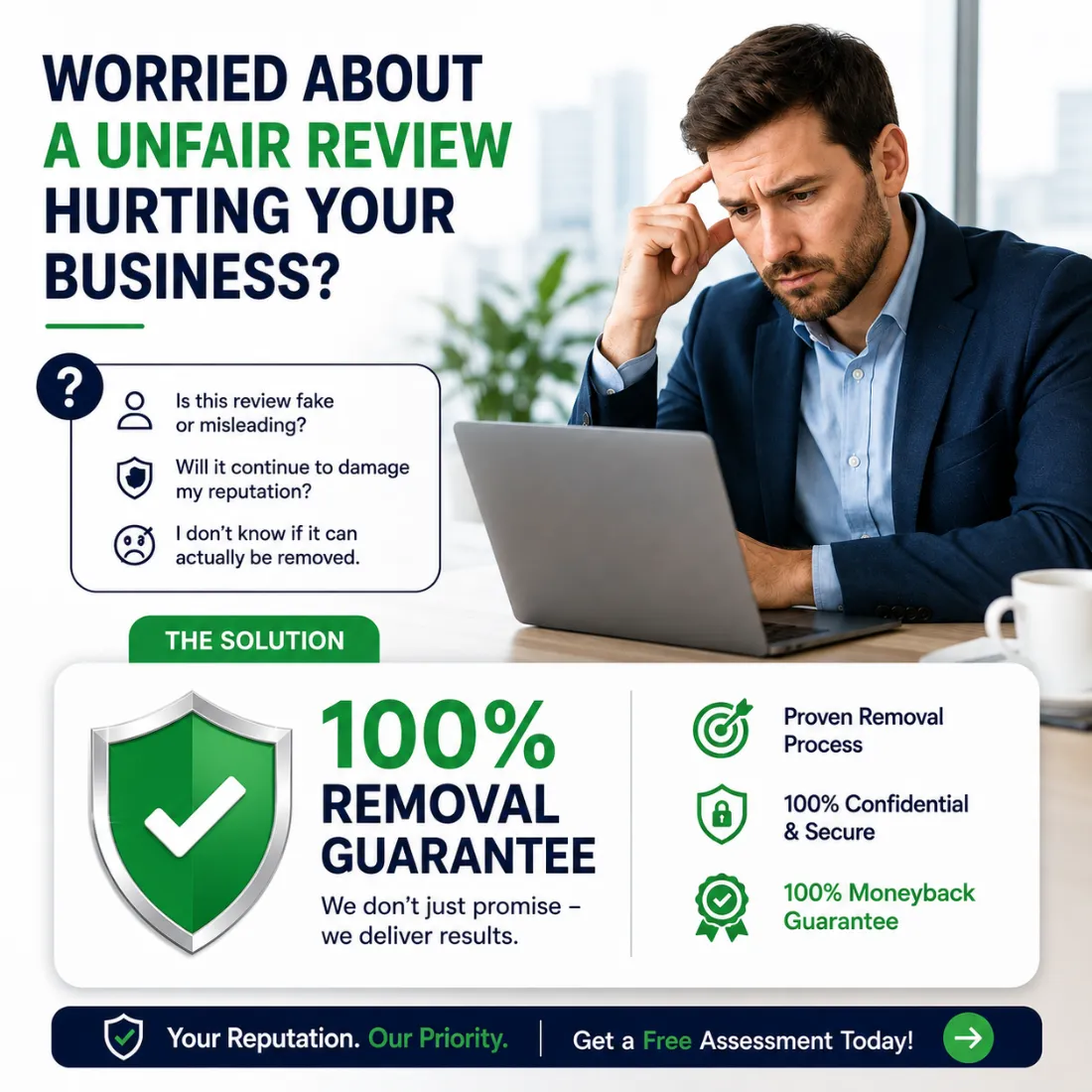 Worried an unfair Glassdoor review is hurting your business? 100% Glassdoor review removal guarantee — proven removal process, 100% confidential and secure, money-back guarantee.